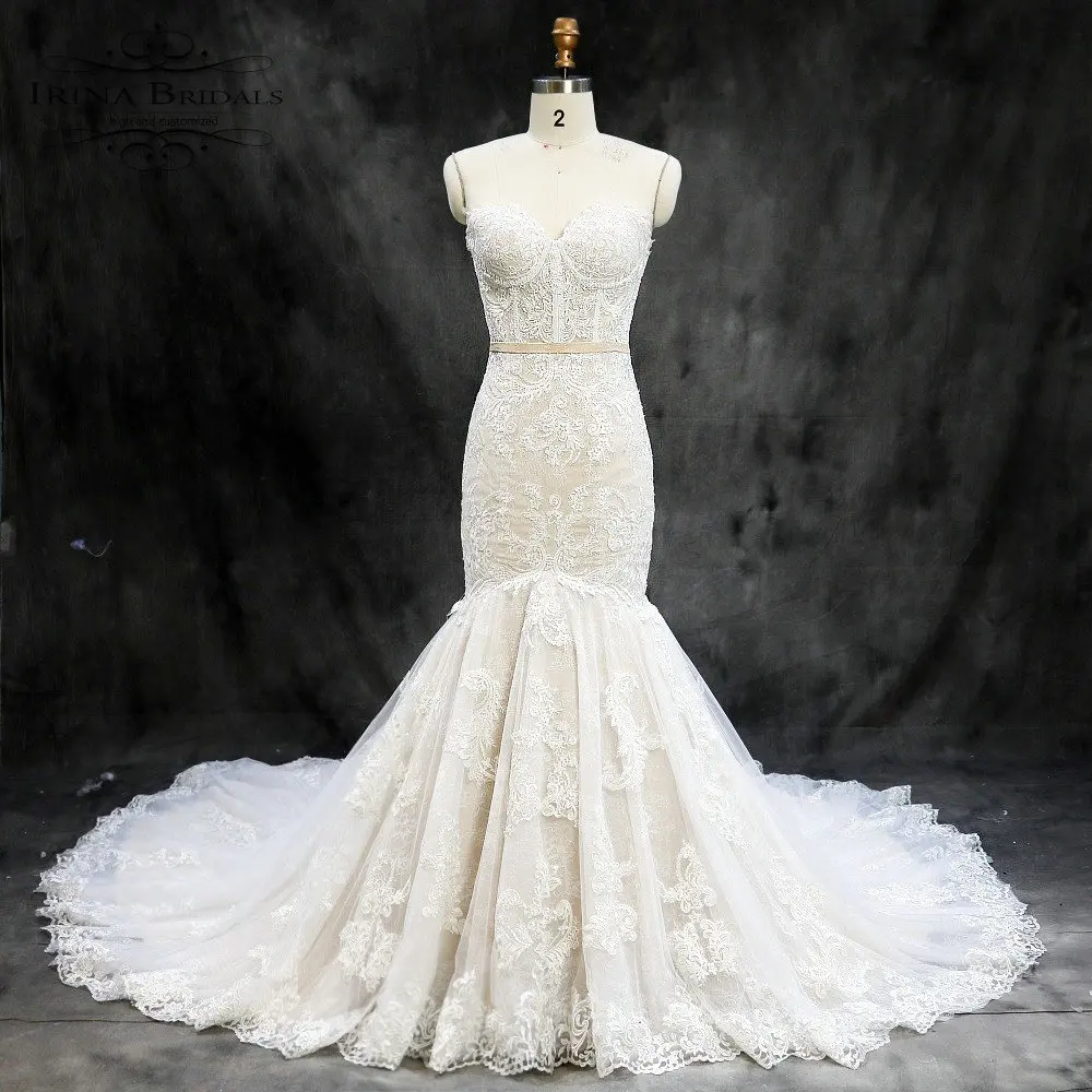 vestido de novia 2019 Off Shoulder Lace Applique Champagne Contrast Color Wedding Dress Mermaid | Свадьбы и торжества