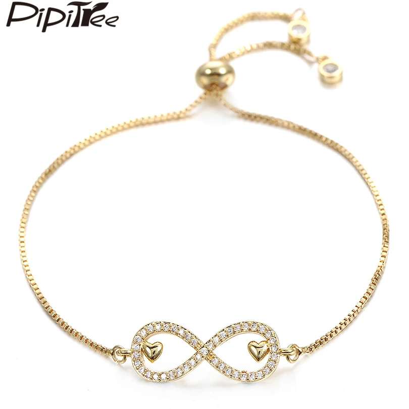 Медный двойной мини-браслет Pipitree в форме сердца с фианитом для пар бесконечности