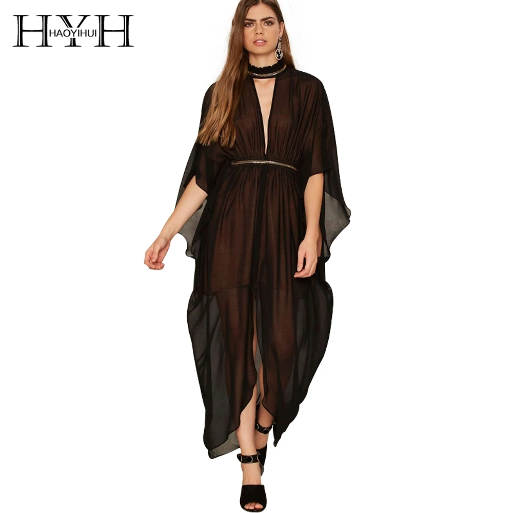 HYH haoyihui сексуальное открытое платье женский Черный Sheer Винтаж Разделение