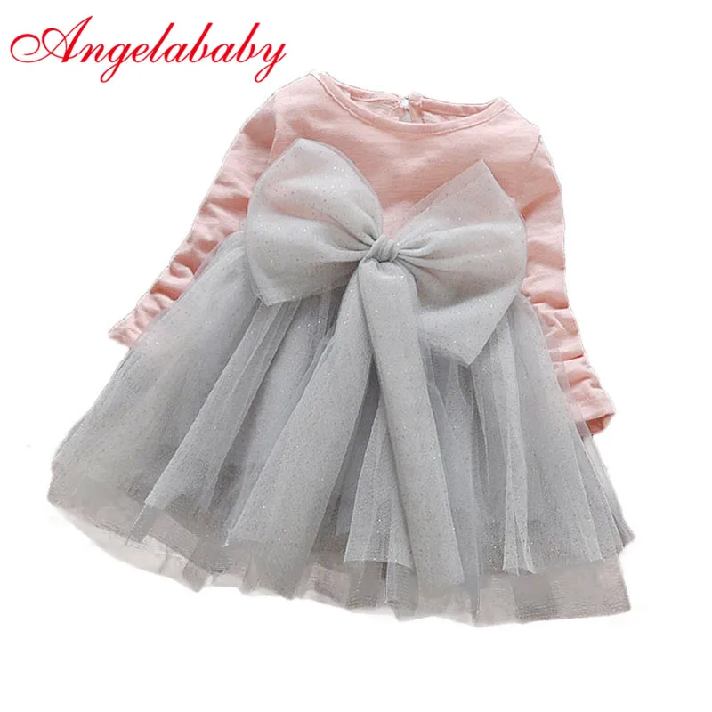Baby Girls 2019 Autumn Cute Dress Children's Mesh Princess Big Bow Long Sleeve Ball Gown Dresses Birthday party for Kids Clothes | Детская