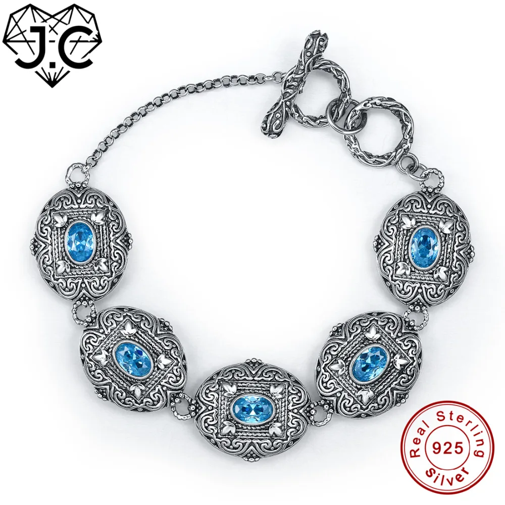 

J.C For Women Classic Style Ruby & Blue Topaz Solitaire Fine Jewelry Bracelets Genuine 925 Standard Sterling Silver Bracelet