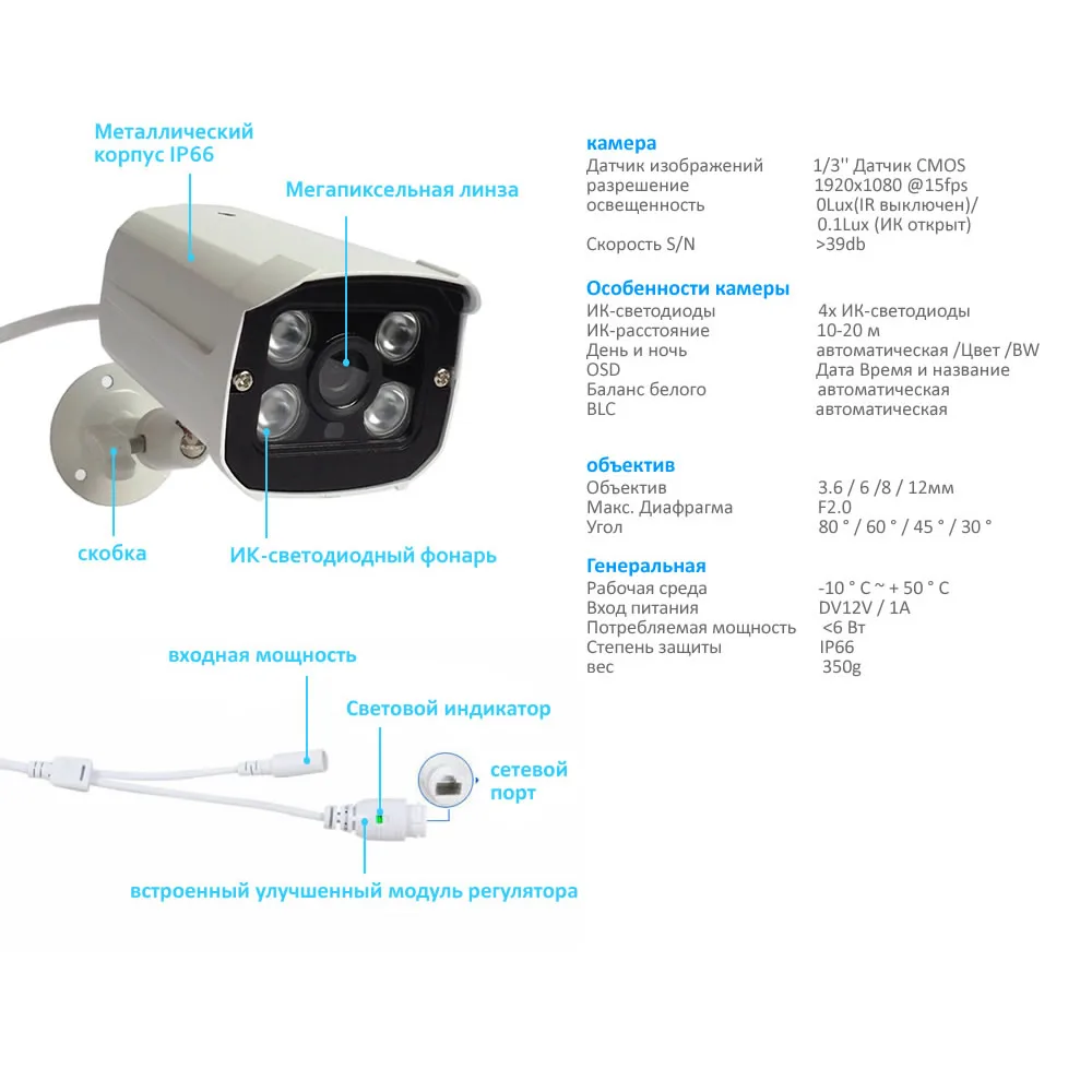 Водонепроницаемая IP камера видеонаблюдения 2 МП с датчиком движения|waterproof cctv|ip