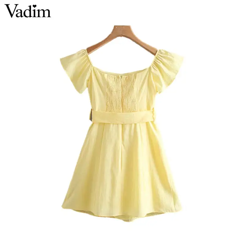 Vadim милый женский желтый мини-платье галстук-бабочка завязки сзади с