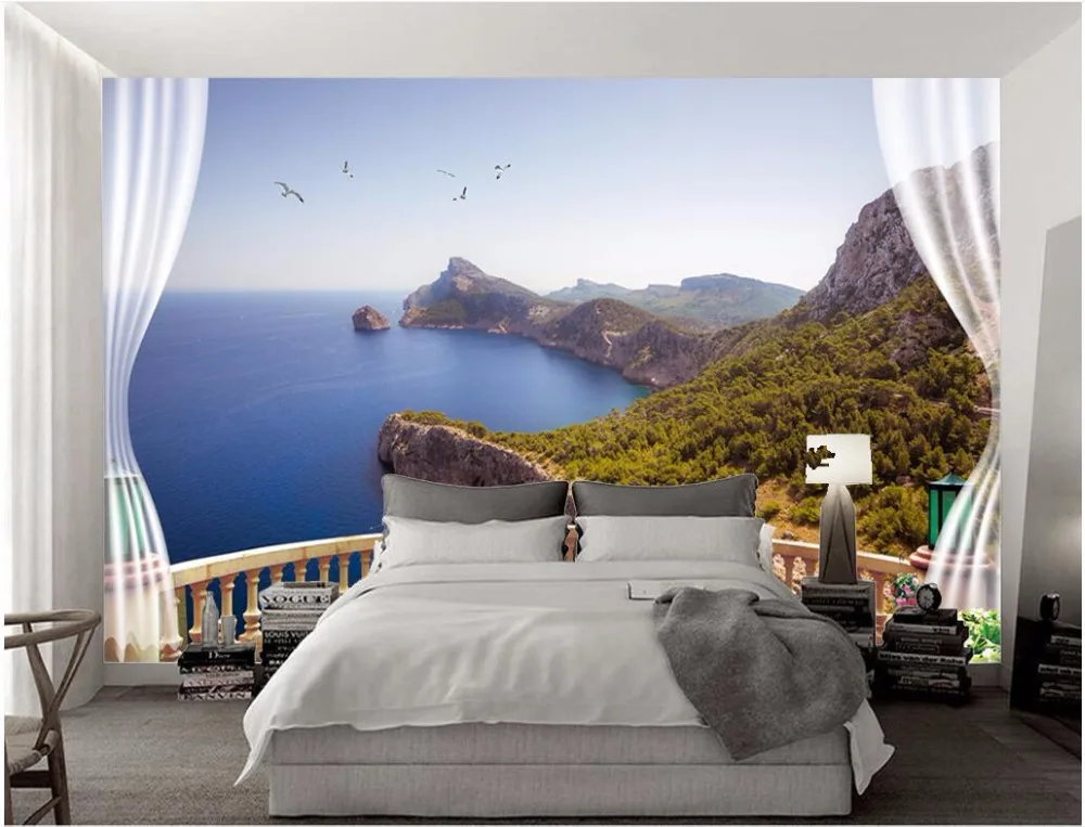 Настенные 3D-обои для комнаты рисунок на заказ изображение балкона берега пейзажа