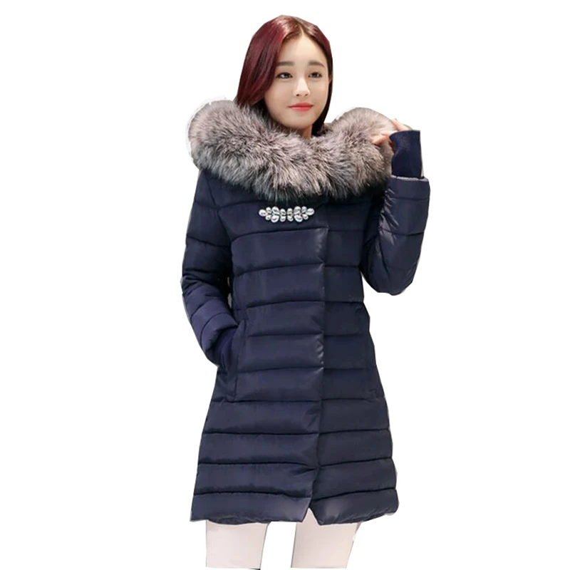 Новинка 2017 года зимняя куртка Для женщин длинный тонкий большой меховой воротник