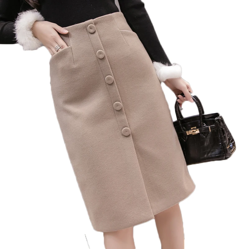 Высокое качество осень Для женщин шерстяные юбки elegantwinter Высокая Талия