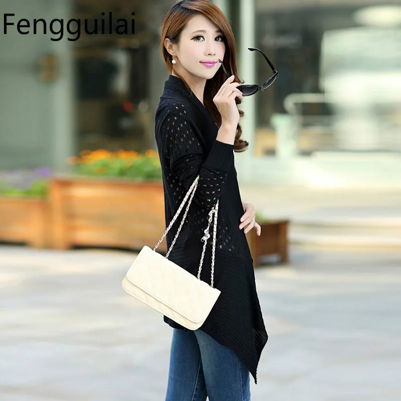 

Autumn Winter New Loose Slim Irregular Crochet Hollow Out Knitted Women Long Cardigan Knitwear
