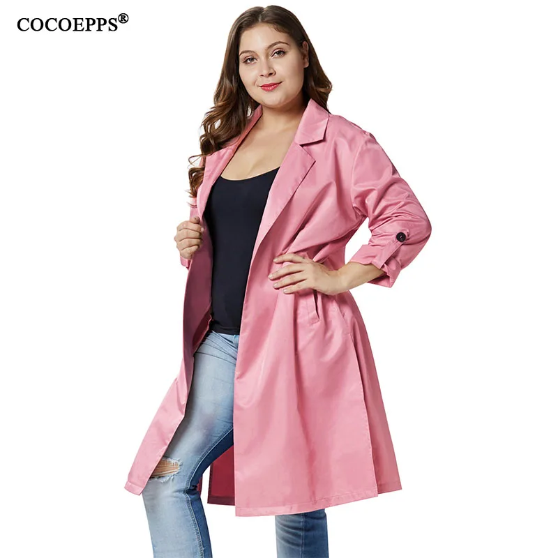COCOEPPS 5XL плюс Размеры Для женщин осень длинная куртка свободные розовый