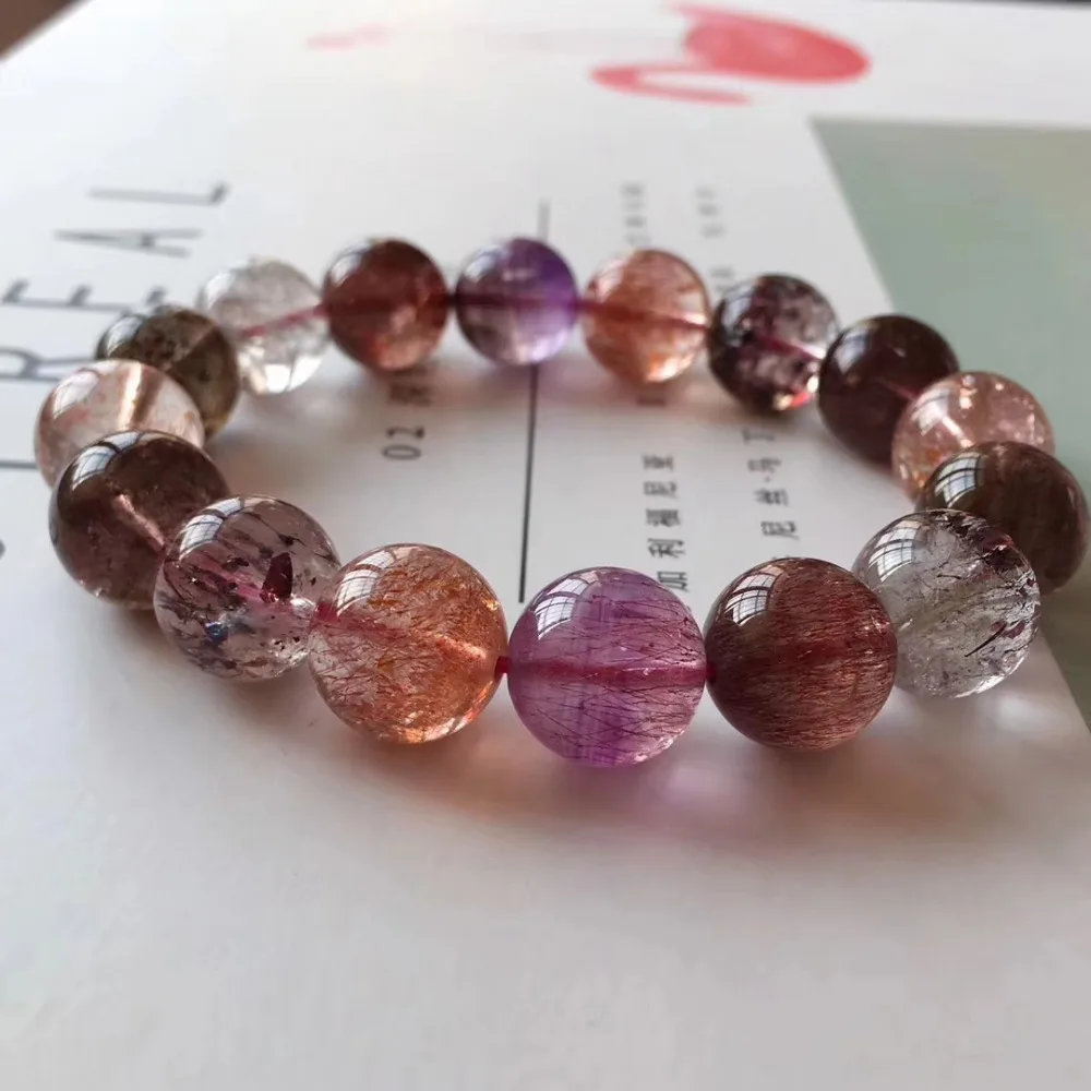 Натуральный Lepidocrocite кварца Rutilated супер семь 7 красный 13 5 мм женщина мужчина