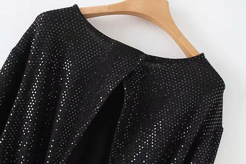 2019 women vintage long sleeve sexy backless hollow out sequins siamese shorts ladies chic playsuits casual short pants P194 | Женская