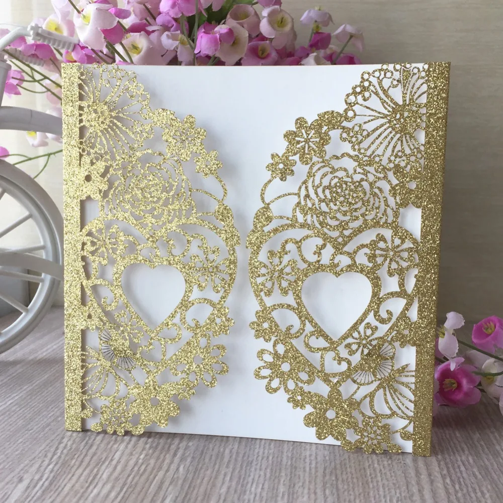 

40pcs/lot Delicate Carved Flower Pattern Invitation Card Event Party Supplies Hot Laser Cut Wedding Card Birthday Card