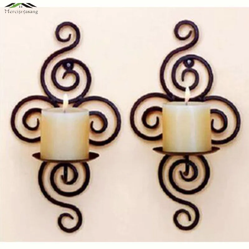 

2PCS/LOT Metal Candlestick Iron Pastoral Hanging Wall Sconce Candle Holders Pillar Europe For Christmas Decoration Candelabra