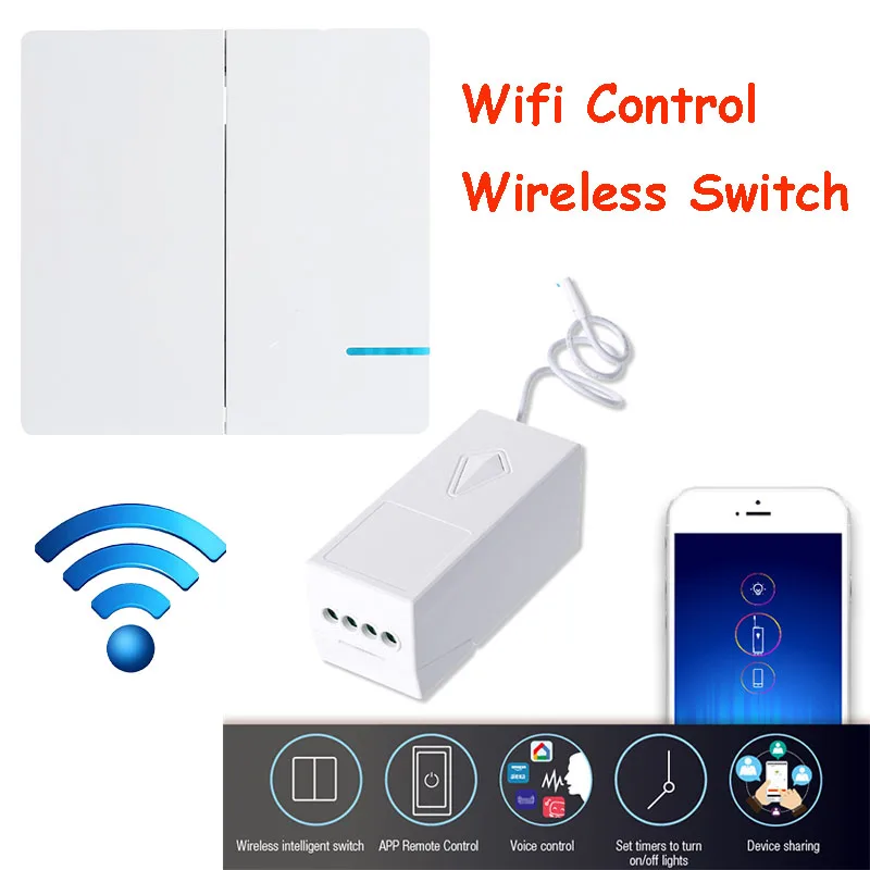 

EU US 2 Gang 1 Way Wifi Wall Switch Wireless Remote Light Relay Smart App Voice Control Wifi Switch Work Alexa Tuya Smartlife