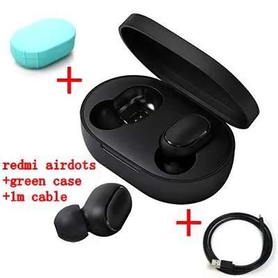 Xiaomi Redmi Airdots Xiaomi беспроводные наушники Голосовое управление гарнитура TWS Bluetooth 5,0 гарнитура Стерео шумоподавление управление краном - Цвет: CN Add cable green