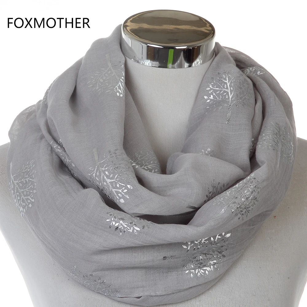 Фото Женский шарф-дерево тутового дерева FOXMOTHER, новый модный, белый, серый, цвет металлик №2