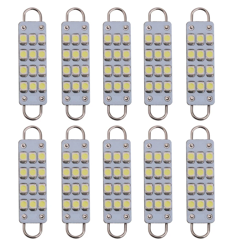

10pcs 44mm Festoon LED Rigid Loop 12V LED 12 Chips 3528SMD Bulbs 561 578 Car Festoon Light Auto Interior Dome Light Lamps White