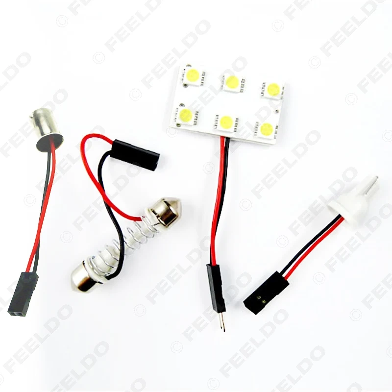 FEELDO 1 шт. белый 6SMD 5050 3 Chips автомобильная светодиодная панель с T10/BA9S/фестон адаптер