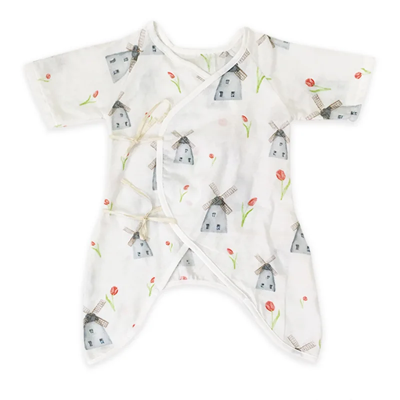 

2019 New Gauze Baby Conjoined Clothes Summer Baby All Cotton Gauze, Kazakhstan, Cartoon Print, No Fluorescent Creeping Suit