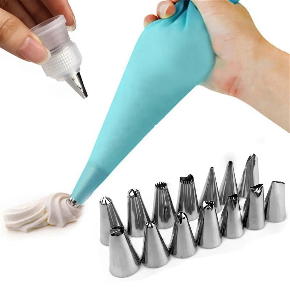 Лимит 100 Силиконовые DIY Кондитерские мешки для торта + 14 наборы насадок