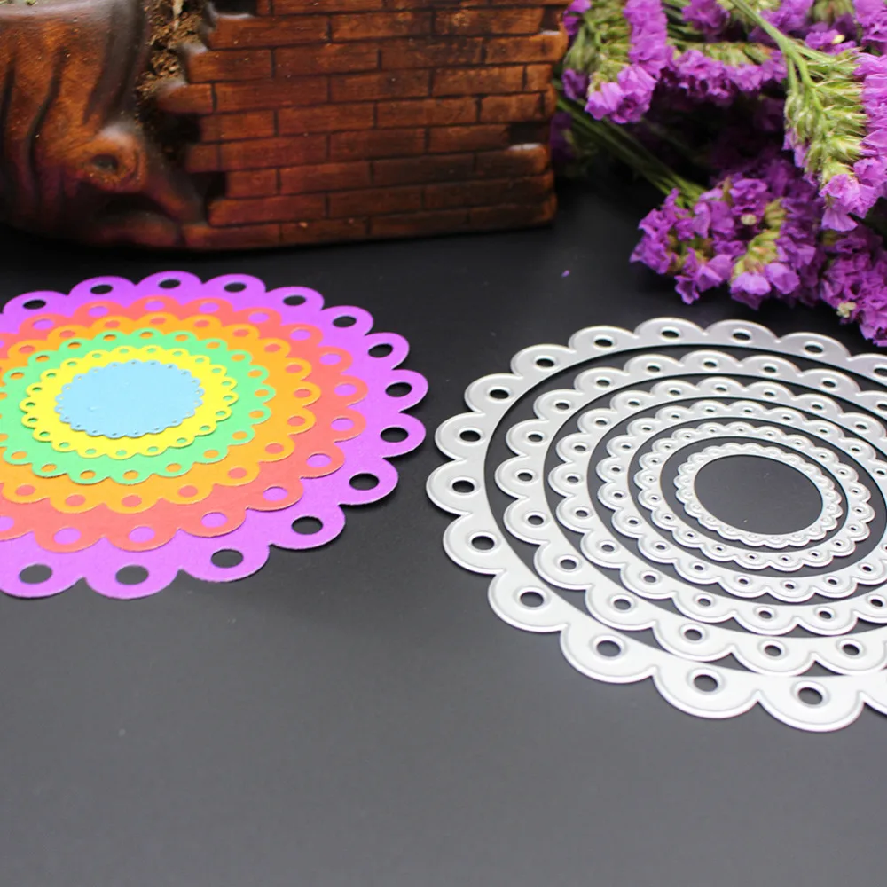Новинка 6 шт./компл. круглый полый кружевной узор с краями трафарет для резки
