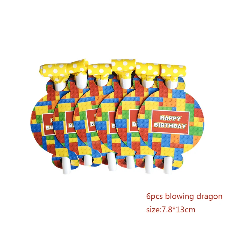 6pcs blowing dragon Лего вечерние одноразовые столовые приборы бумажные тарелки и стаканы для детской вечеринки на день рождения Детские вечерние принадлежности для украшения - Цвет: 6pcs blowing dragon