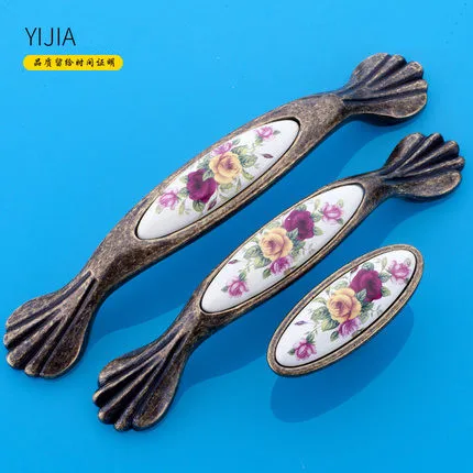 2 шт. винтажные бронзовые керамические дверные ручки деревянные выдвижные для