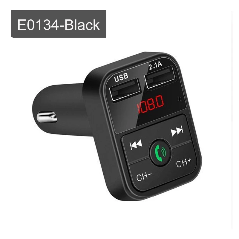 E0134-Black Автомобильный Bluetooth 5,0, fm-передатчик, беспроводной аудио приемник, Автомобильный MP3 плеер, 2.1A, двойной USB, быстрое зарядное устройство, автомобильные аксессуары - Название цвета: E0134-Black