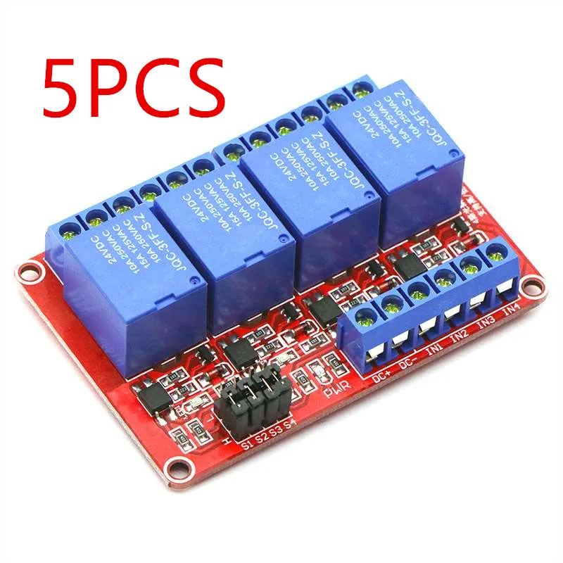 

5PCS 4 Channel 24V Relay Module 4-Channel Module High and Low Trigger Red Board