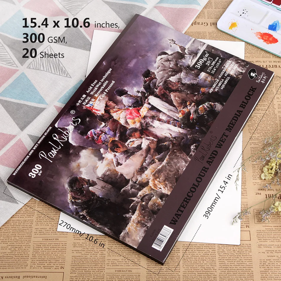 Paul Rubens 300GSM акварельный бумажный блок 50% хлопок тряпичный художественный качественный кислотный свободный холодный прессованный бумажный коврик