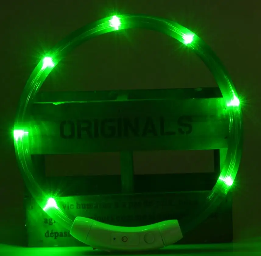 Green Светодиодный светильник-ошейник для собак, заряжаемый от USB, светящиеся ошейники для собак, светящиеся ошейники для домашних животных, светящиеся ошейники для ночной зарядки, светильник-вспышка, кольцо USB - Цвет: Green