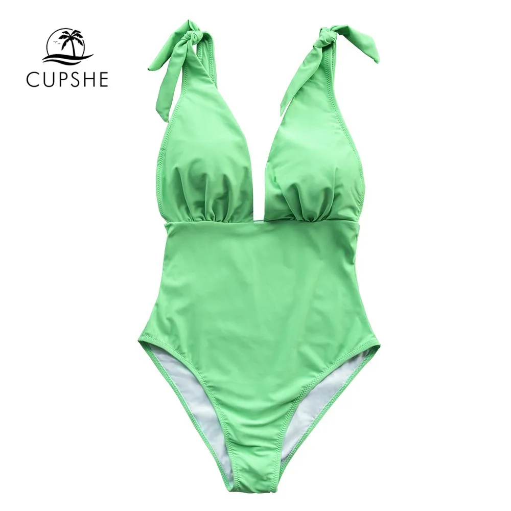 CUPSHE Seafoam зеленый Цельный купальник сексуальный v образный вырез открытая спина