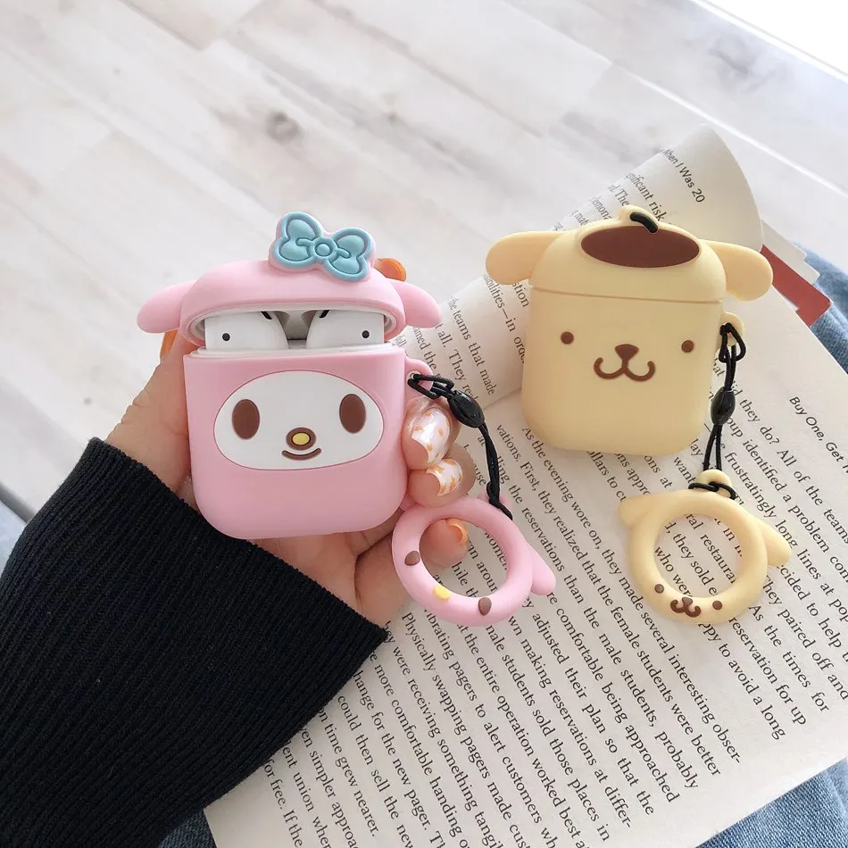 Чехол для AirPods с милым мультяшным рисунком Cinnamoroll Melody Purin, чехол для наушников s для Apple Airpods, защитный чехол с кольцом на палец