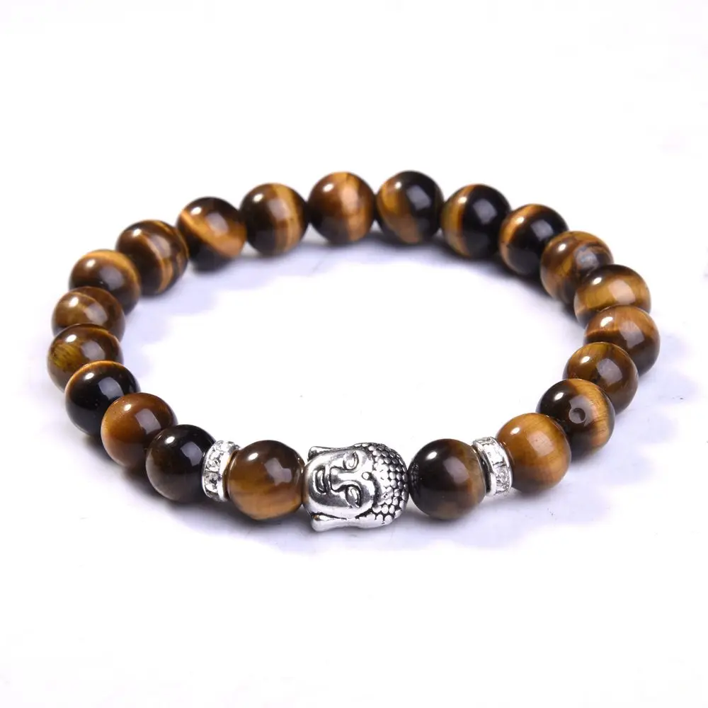 

Popular 8mm Natural Round Stone Tiger Eye Beads Buddha Bracelets 7 Chakra Healing Mala Meditation Prayer Yoga Women Jewellery