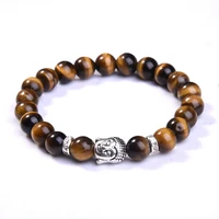popular 8mm natural round stone tiger eye beads buddha bracelets 7 chakra healing mala meditation prayer yoga women jewellery