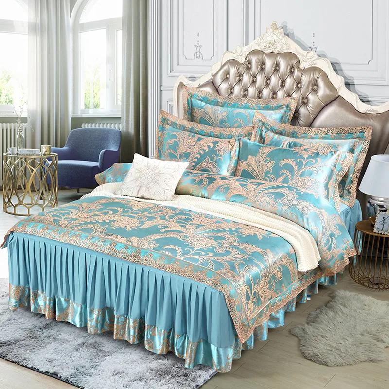 Роскошный западный стиль 4 шт. сатин жаккард пододеяльник простыня юбка