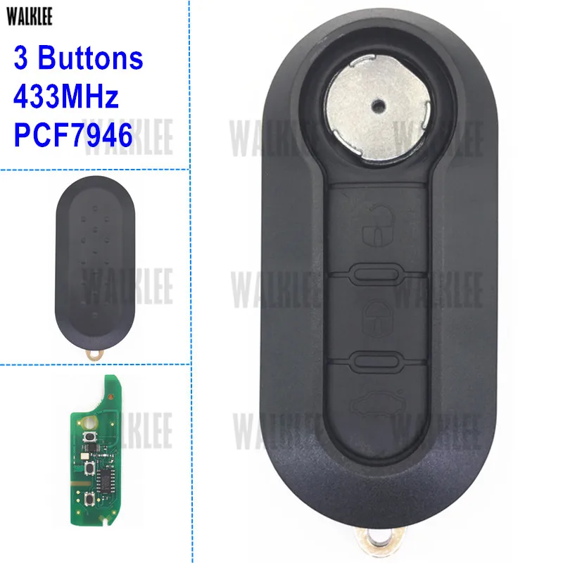 WALKLEE Remote Key Fit for FIAT 500 Doblo Fiorino Grande Punto Evo Qubo 433MHz with integrated ID46 Chip Blade SIP22 | Автомобили и