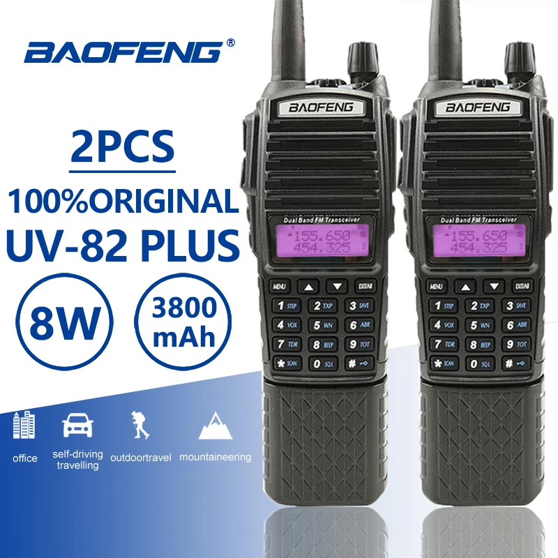 2 шт. Baofeng UV 82 плюс иди и болтай Walkie Talkie “иди 3800 мАч долгого ожидания двойной PTT