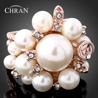 chran brand ladies accessories faux pearl flower rings jewelry fashion gold color sparkling crystal finger rings for women