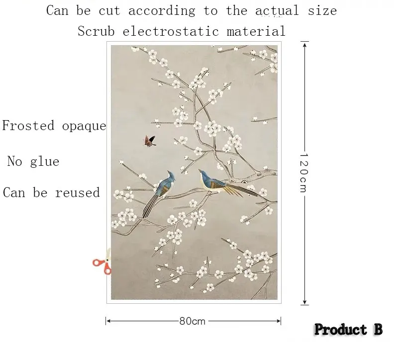80(w)x120cm(h) B Электростатическая клеевая стеклянная пленка для уединенности птиц и деревьев витражное окно наклейка самоклеящаяся домашняя дверь украшения для офиса - Цвет: 80(w)x120cm(h) B