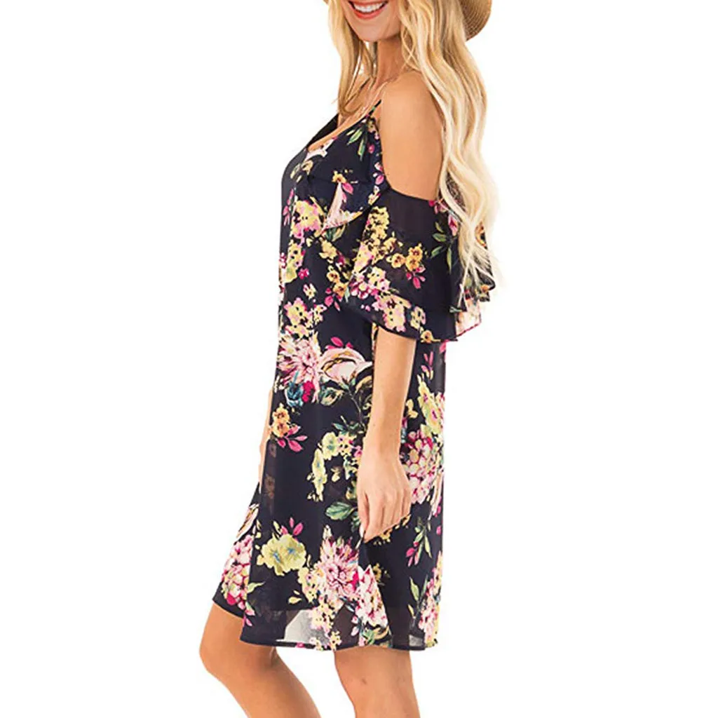 Женское короткое Цветочное платье с рукавом сексуальное летнее открытыми