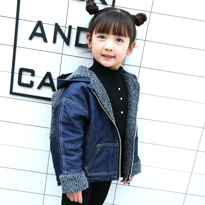 

2018 New winter girls clothes denim jacket children plus thick velvet jackets kids warm coat autumn baby boys fashion coats