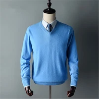 large size pure goat cashmere thick knit men smart casual vneck pullover sweater solid color s 3xl