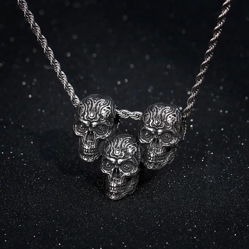 

HaoYi Stainless Steel Three Skull Pendant Necklace For Men Hip Hop Rock Fashion Personality Punk Jewelry
