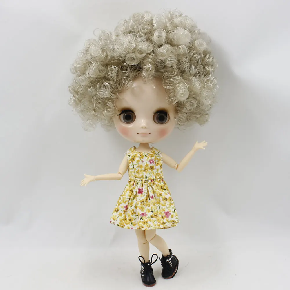 Срединная телесного цвета Кукла Blyth с серебристо-серый афро-волос 20 см игрушки