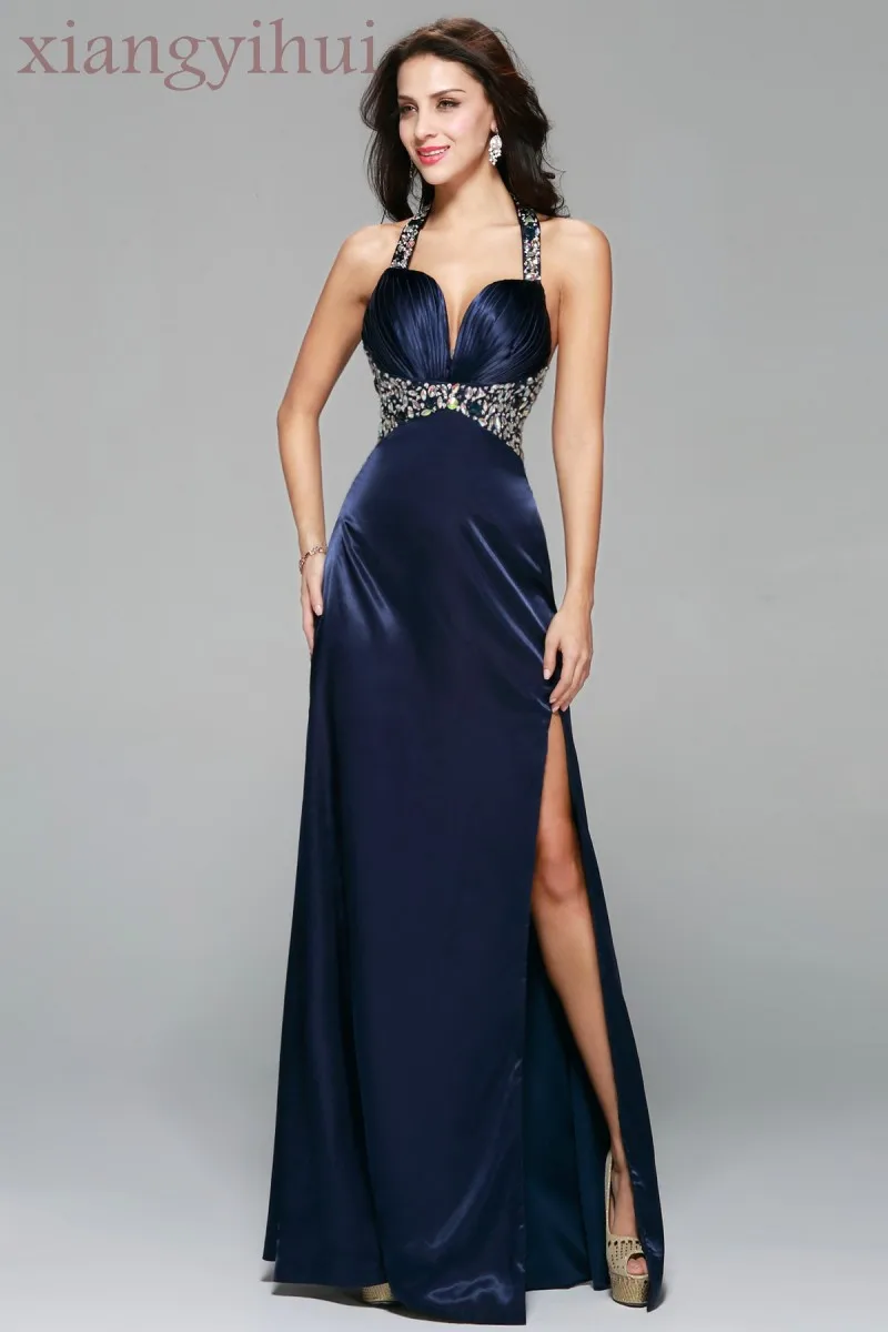 Чисто Руководство Цвет Кристалл Украшения Пром Платье Сплит Передняя Рукавов