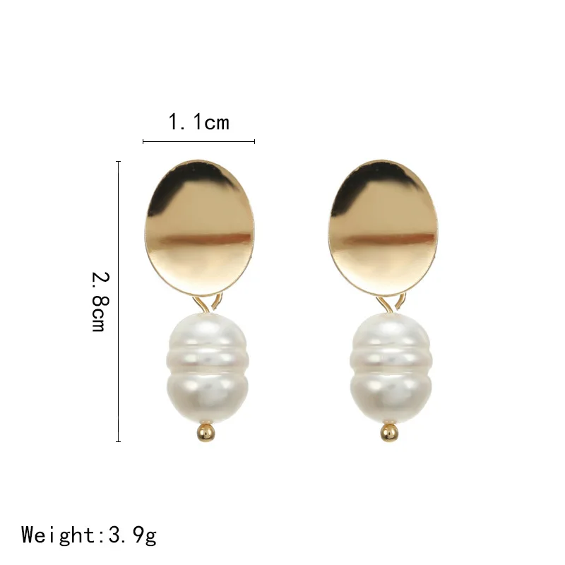Korean Style Simple Simulated Pearl gold Color Round earrings Geometric Irregular Oval drop Earring Women Gift jewelry | Украшения и