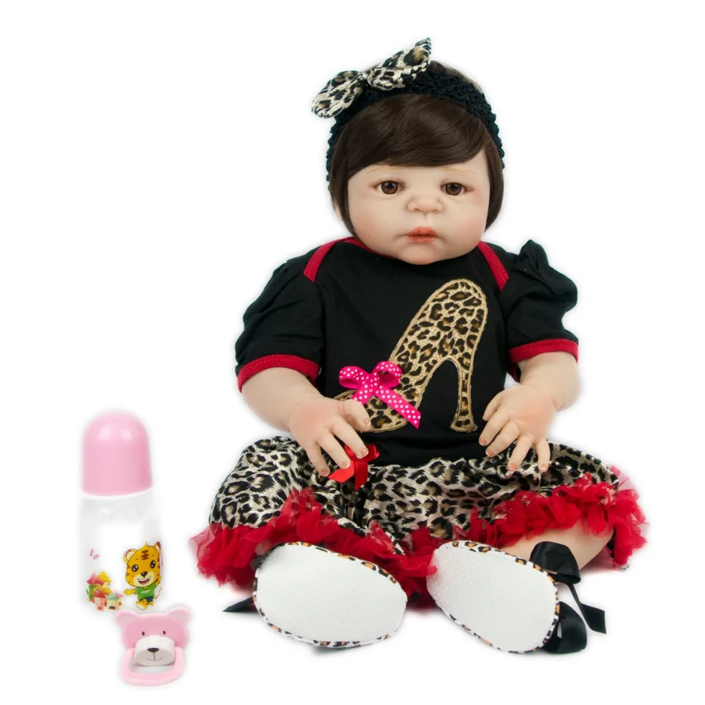 Младенческие счастливые куклы 55 см боди полностью серебряные леопардовые платья