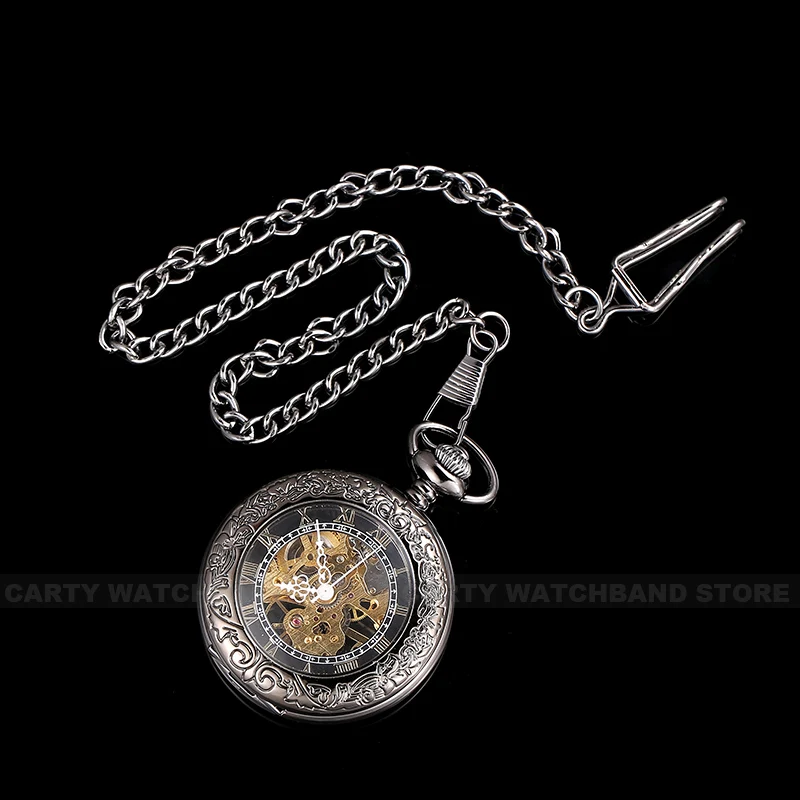 Мужские и женские механические часы с каркасом в стиле стимпанк Черное золото