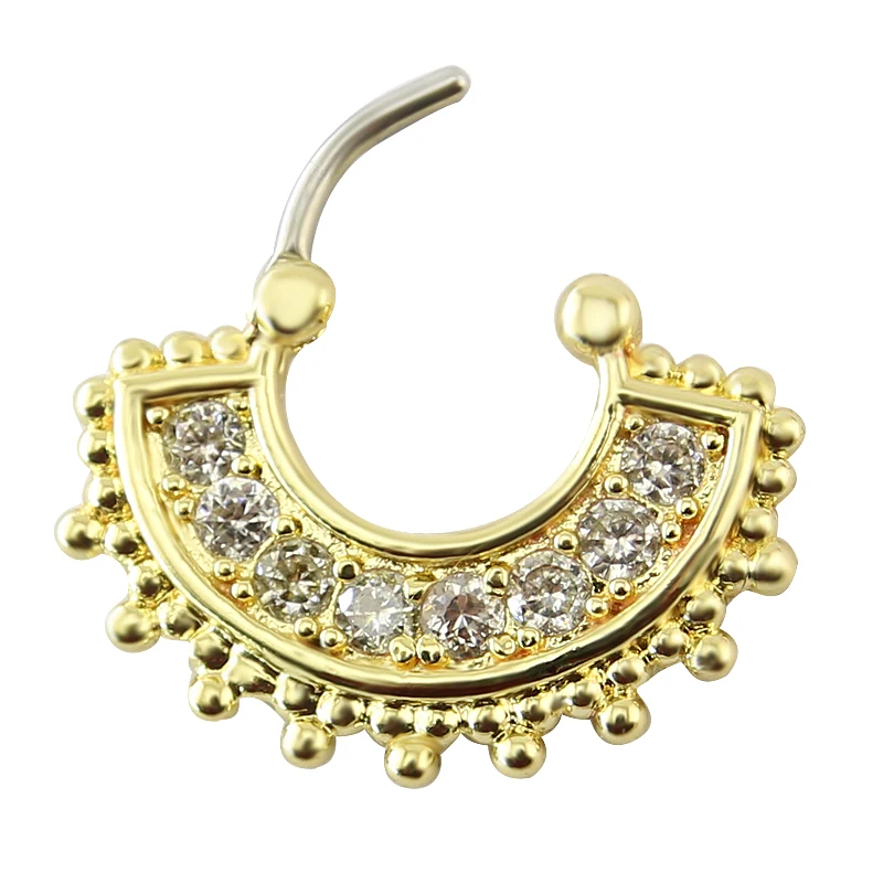 Stainless Steel Gold 8 Cubic Zircon Unique Septum Ring Online Nose Hoop Jewelry Buy For Women | Украшения и аксессуары