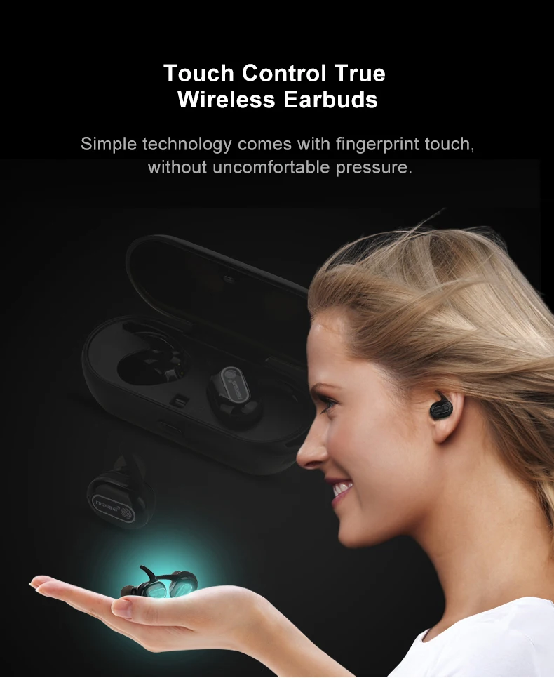 Fineblue R10 TWS отпечатков пальцев сенсорные Bluetooth наушники, HD стерео беспроводные наушники, шумоподавление игровая гарнитура Мода